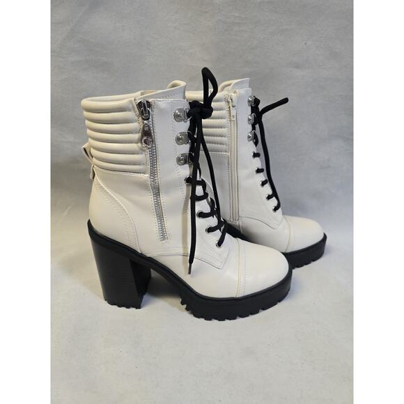 G By Guess Women's Sz 8 Bone White Combat Moto Lace/Zip Up Boots GBG Siana-R | 8 - Picture 4 of 12